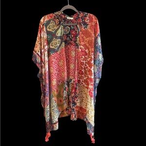 Moss Rose mixed pattern multicolor kimono/coverup Sz OS
